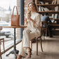 🔥Tvådelat set för damer – Asymmetrisk tröja + byxor med vida ben, avslappnad passform och mjukt tyg, extremt bekvämt 👚✨