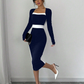 Women's Colorblock Square Neck Bodycon Midi Dress