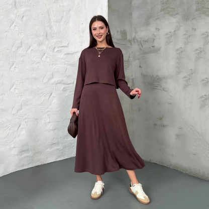 Långärmade crop tops och ärmlösa klänningar för kvinnor, 2-delat set