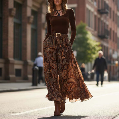 Stilfull topp och maxikjol med tryck för damer, 2-delat set