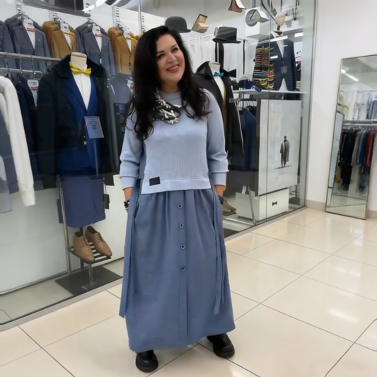 Långärmad patchwork-klänning i A-linje för kvinnor