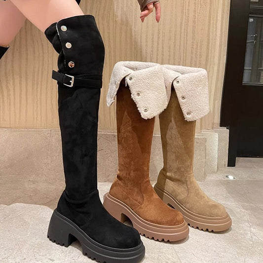 Plush-fodrade vikbara knäskor för kvinnor