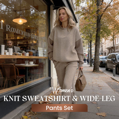 Stickad tröja och byxor med vida ben för damer