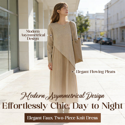Asymmetrisk tvådelad plisserad klänning i imitationsmaterial för damer