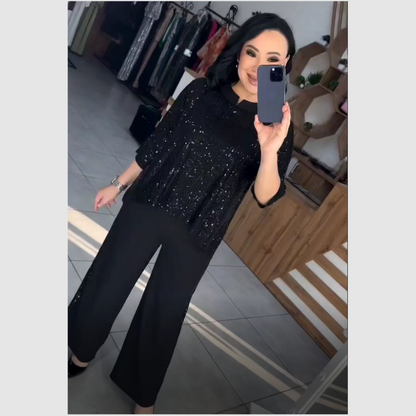 Bekvämt och elegant tvådelat set med paljetter