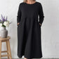 👗Damklänning med lös passform, rund hals och fickor – enkel komfort och vardaglig elegans✨