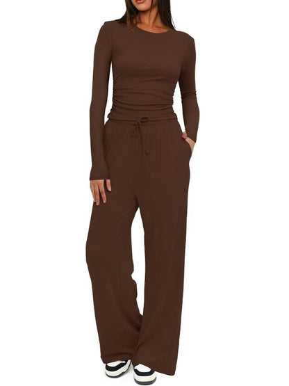 🔥SISTA DAGEN 50 % RABATT👚2025 Höstkläder för kvinnor Långärmad lounge-set med vida ben💕