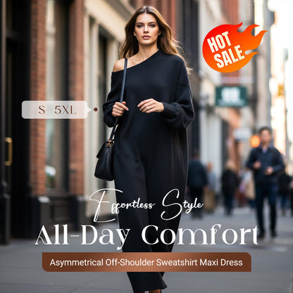 Asymmetrisk off-shoulder-tröja Maxi-klänning
