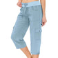 👖🌿 Enfärgade Cargo-byxor med Hög Midja & Dragsko 3/4-längd för Kvinnor – Bekväm, Stilren & Praktiska Fickor 🌸