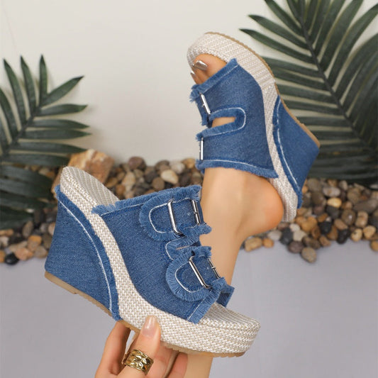 Casual Denim Platform Slide Sandals för kvinnor