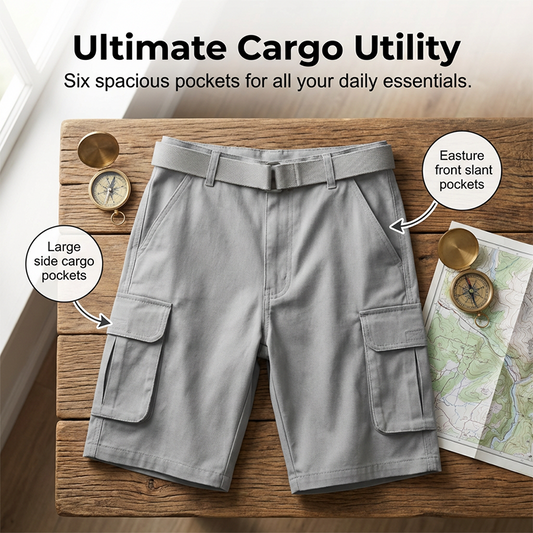 Snabborkande cargoshorts för herr med bälte