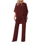 🎉Elegant tvådelat set: blus med asymmetrisk fåll och vida byxor