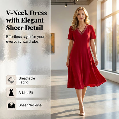 Women's Elegant V-Neck Mesh Dress