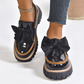 Eleganta loafers med rosett och tjock klack för damer