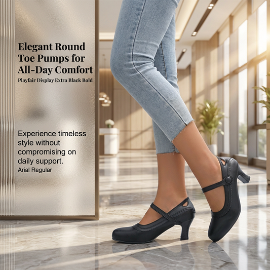 Eleganta pumps med rund tå och ankelrem