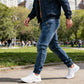 Joggingbyxor i denim med smal passform för herr, med fickor med dragkedja