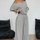 👗 50% RABATT! 🔥 2-delat set med axelbar topp & vida byxor för dam – Flödande & svalt – Perfekt för sommar, bröllop eller fest – bekväm och elegant ✨🌸