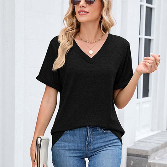 👚 50% RABATT! 🌸 Dam V-ringad Kortärmad Casual T-shirt – Andningsbar, Lätt & Perfekt För En Avslappnad Sommarlook ☀️