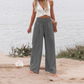 👖🌿Dammbyxor i linne- och bomullsblandning med resår i midjan och vid ben