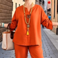 ✨👗Avslappnad elegans: Bekvämt loungewear-set för damer med upprullningsbara ärmar