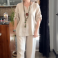 ✨👗Avslappnad elegans: Bekvämt loungewear-set för damer med upprullningsbara ärmar