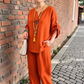 ✨👗Avslappnad elegans: Bekvämt loungewear-set för damer med upprullningsbara ärmar