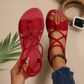 🎁 Heta sommarerbjudanden - 50% rabatt! 🔥Dam Sandaler med Korsande Remmar och Platt Sula