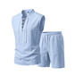 🧵 BEGRÄNSAD TID 50 % RABATT! ✨ Herr ärmlös set i linne – topp & shorts med snörning, 7 färger ☀️
