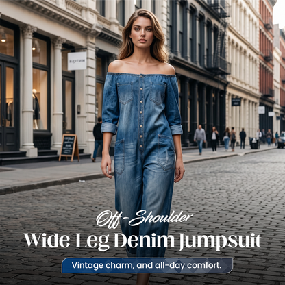 👖 50% RABATT NU!🌸 Axelbandslös denimjumpsuit med vida ben – Avslappnad stil, luftig passform och perfekt för sommar och semester