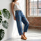 💖👖 Avslappnade hjärtprintade baggyjeans med avsmalnad vrist