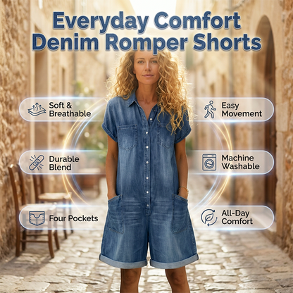👖🌸 Avslappnad denimromper med knappar och fickor