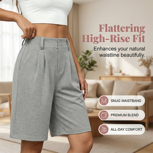 Casual-shorts med hög midja och veck för dam