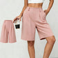 Casual-shorts med hög midja och veck för dam
