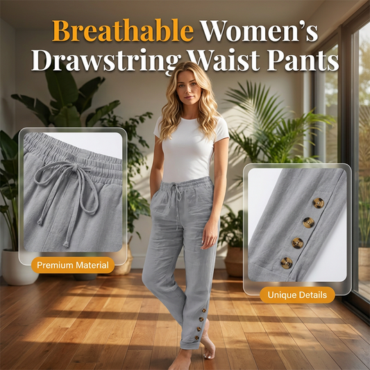 🔥 50% RABATT 👖 Dambyxor med dragsko i midjan & knappar vid anklarna ✨ Lätt, stilren & perfekt för avslappnad vardag 🌿