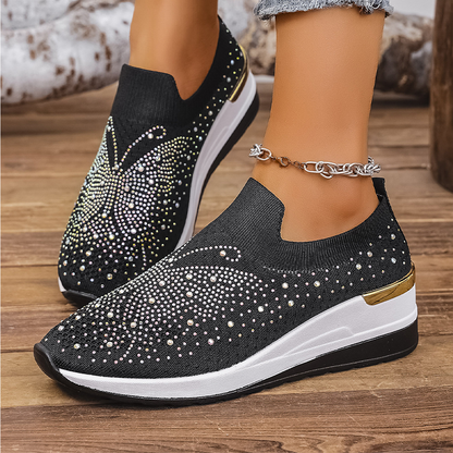 Slip-on-sneakers för damer med strass och fjärilsmotiv