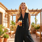 👗🌿 Avslappnad bomulls jumpsuit med V-hals och fickor