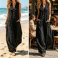 👗🌿 Avslappnad bomulls jumpsuit med V-hals och fickor