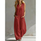 👗🌿 Avslappnad bomulls jumpsuit med V-hals och fickor