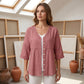 👚Damblus med V-ringning, spetskant och knappar – En elegant vardagsblus✨