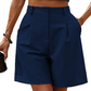 👖🌸 Höga midjan vida shorts med veck och fickor