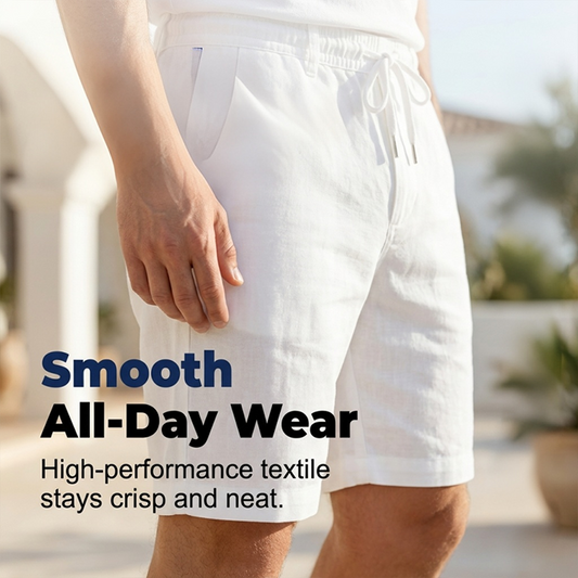 Casualshorts i bomull och linne för män med dragsko i midjan