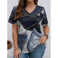 ✨50% RABATT NU! ✨👕 Denim Print V-ringad T-shirt – Mjuk, Snygg, Enkel Stil 🌀