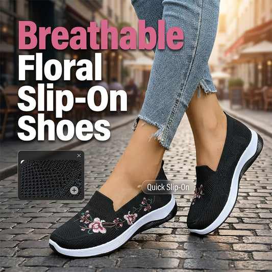 Slip-on-skor i mesh med blommig brodyr för dam