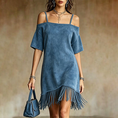 Off-shoulder-klänning med fransar för damer