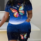 Women's Casual Butterfly Print Top and Shorts Set