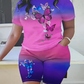 Women's Casual Butterfly Print Top and Shorts Set
