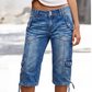 👖 Vintage-inspirerade capri-jeans i cargostil med dragsko i nederkanten – praktiska fickor och avslappnad stil för dagar i stan