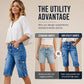 Knälånga cargoshorts i denim för damer, med fickor