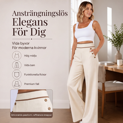 Damens högmidjade vida byxor med kontrastkant