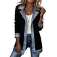 Damens elegant ribbstickad kappa med jeansdetaljer